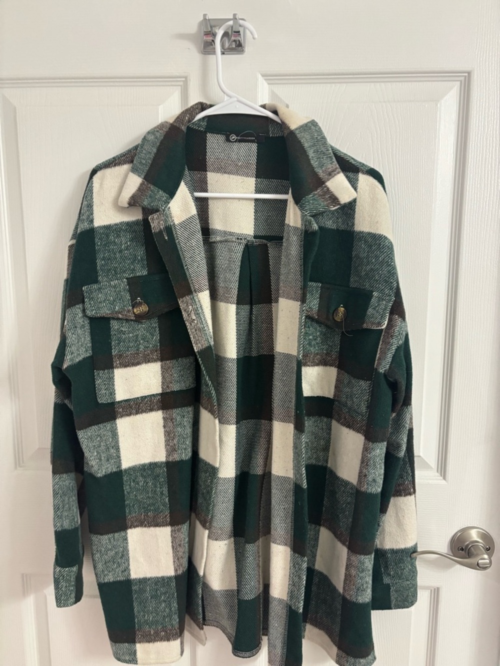 Plaid Teddy Shacket in Green & Cream